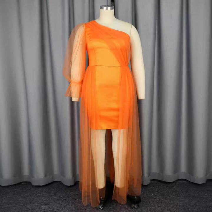 Damen asymmetrisches Abendkleid mit transparentem Überwurf Drune