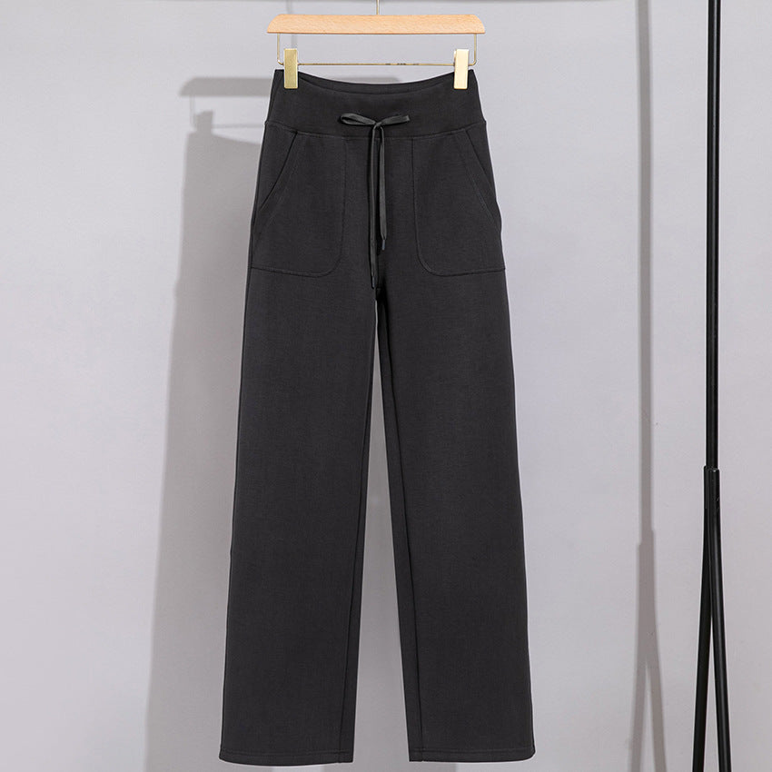 Damen Breite Baumwoll-Frottee-Loungehose mit hohem Bund und Tunnelzug Drune