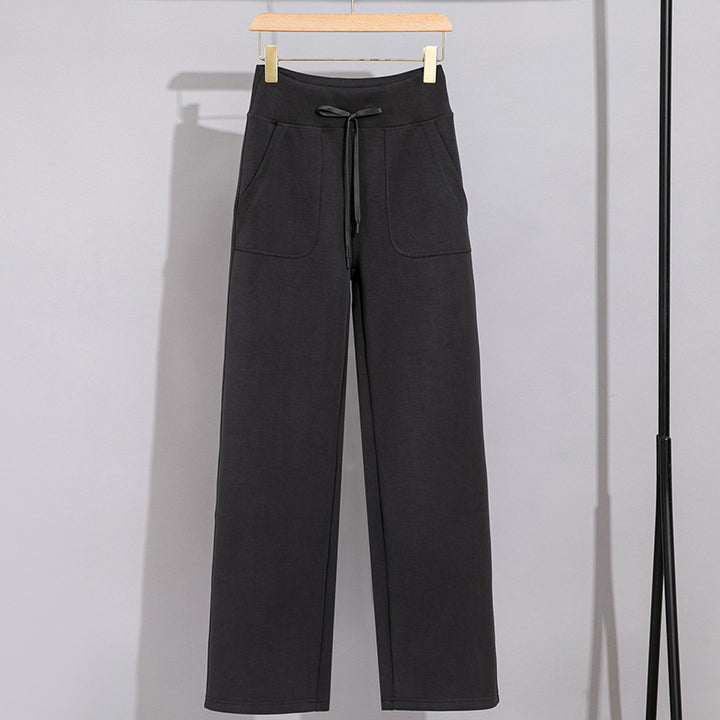 Damen Breite Baumwoll-Frottee-Loungehose mit hohem Bund und Tunnelzug Drune