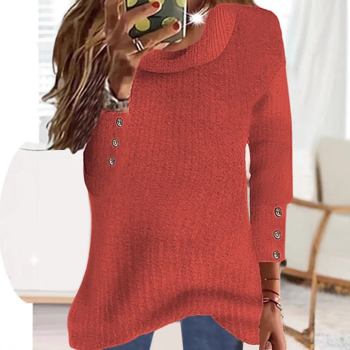 Damen Locker Feinstrickpullover mit Rundhalsausschnitt und dekorativer Knopfblende an den Ärmeln Drune