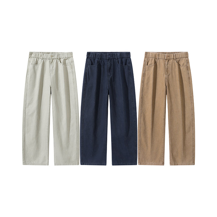 Herren Weite Baumwollhose mit elastischem Bund, geradem Bein und Eingrifftaschen Drune