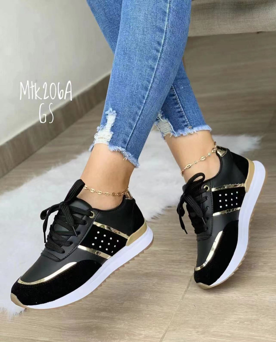 Damen Trendige Plateau-Sneaker mit Metallic-Akzenten und gepolsterter Komfortsohle Drune
