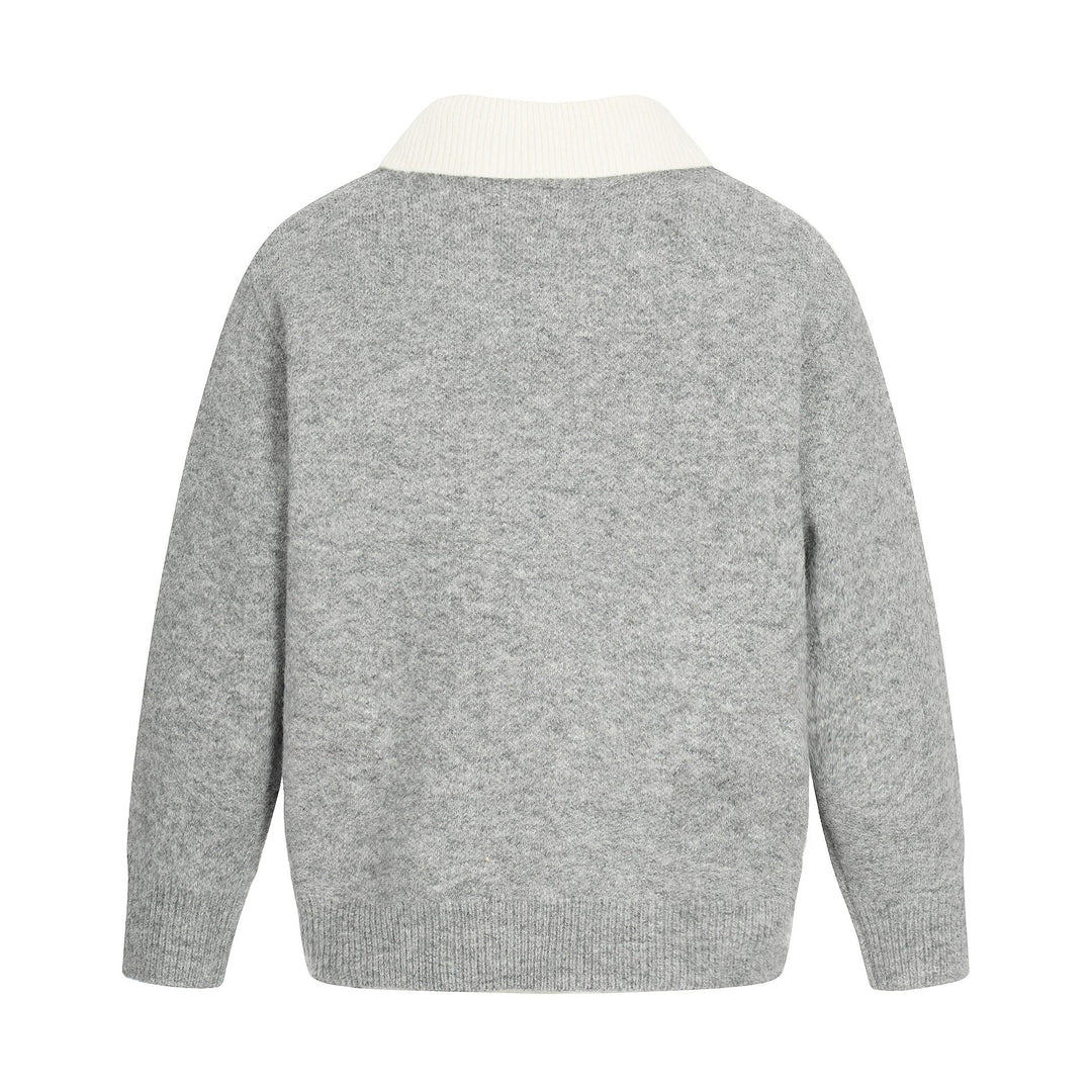 Damen Oversize Wollmix-Pullover mit kontrastpolokragen und V‑Ausschnitt Drune