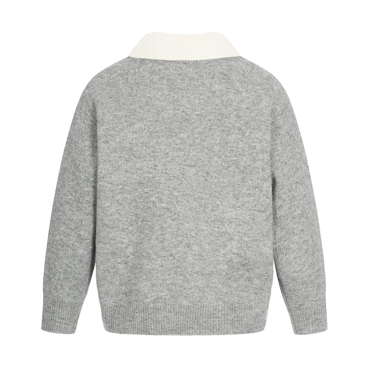 Damen Oversize Wollmix-Pullover mit kontrastpolokragen und V‑Ausschnitt Drune