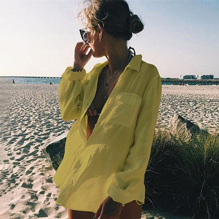 Damen Strandbluse aus leichtem Baumwollmix mit feinen Knopfdetails Drune