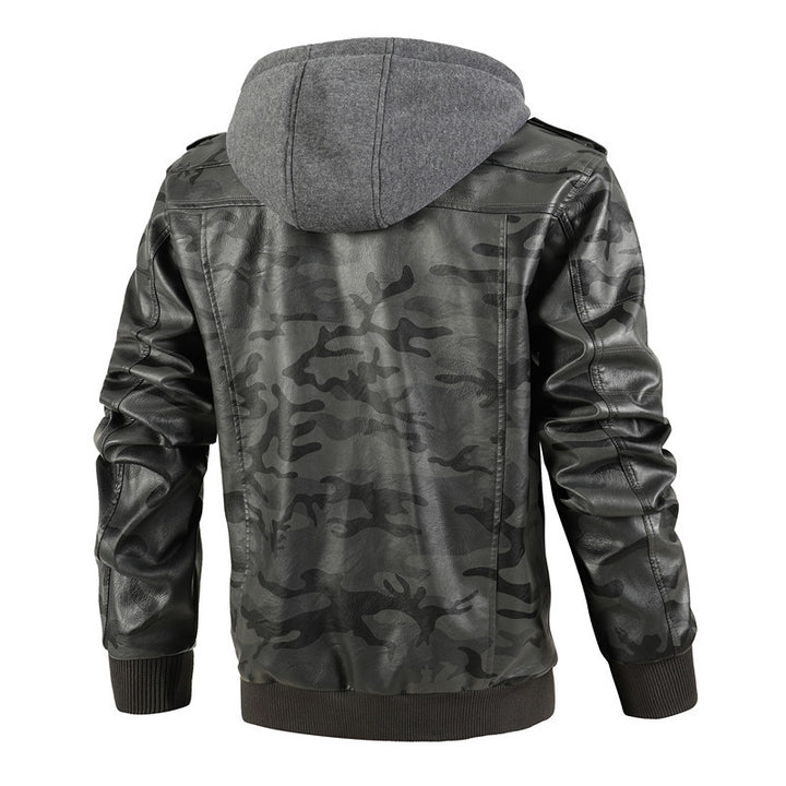 Herren Modische Kunstlederjacke im Military-Stil Drune