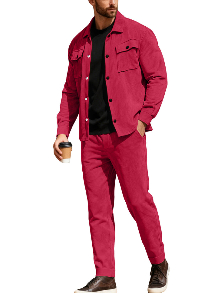 Herren nan Shirtjacke mit Pattentaschen und gerade geschnittene Chinohose Drune