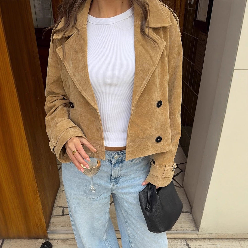 Damen modische Cropped Jacke aus hochwertigem Wildleder Drune