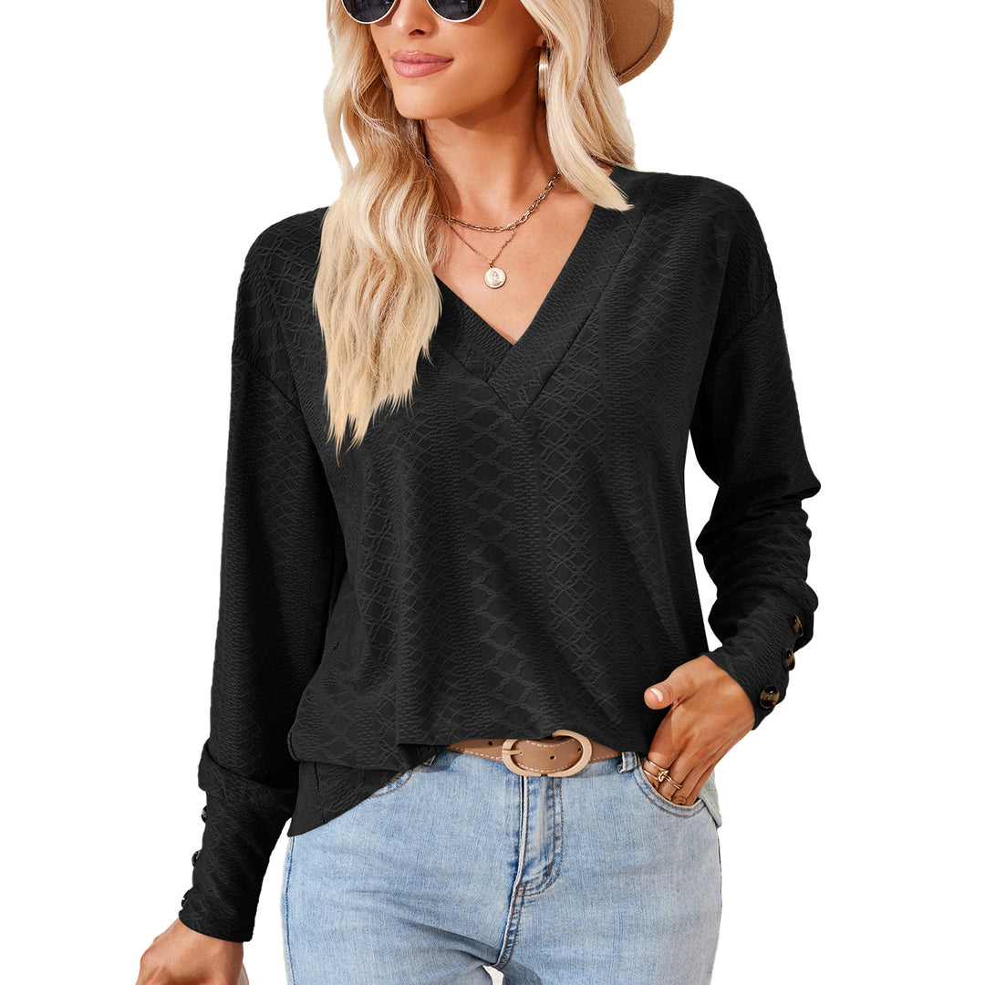 Damen Langarmbluse mit raffiniertem V-Ausschnitt und strukturiertem Design Drune