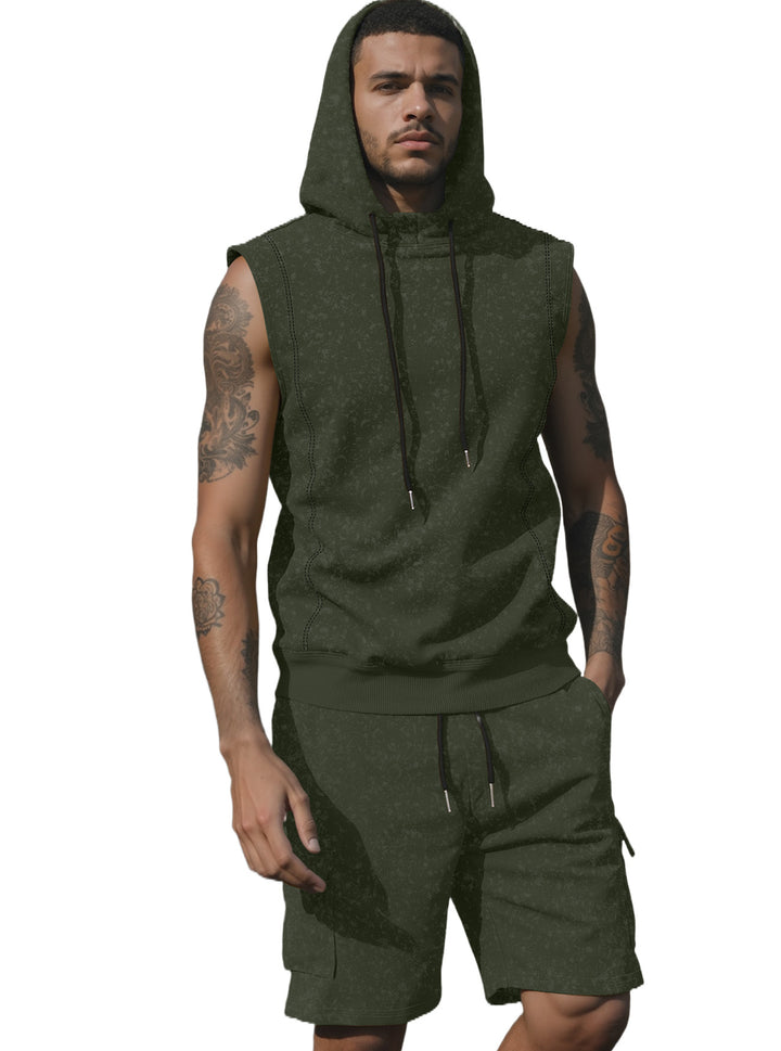 Herren nan Kapuzen-Muskelshirt-Set mit funktionaler Cargobermuda Drune