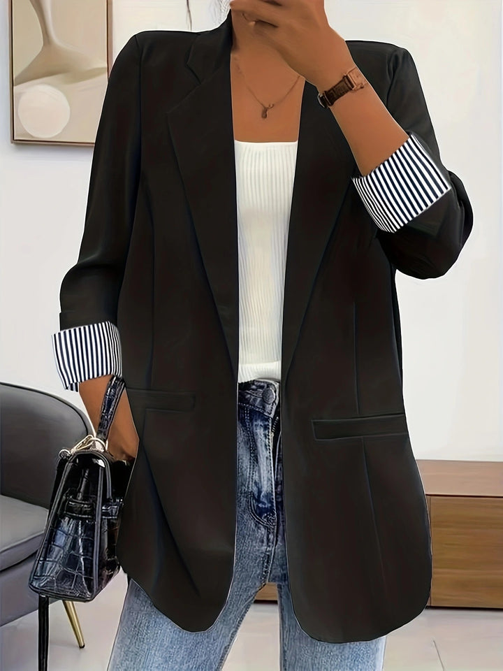 Damen elegante Blazerjacke mit Streifenärmeln und lockerer Passform Drune