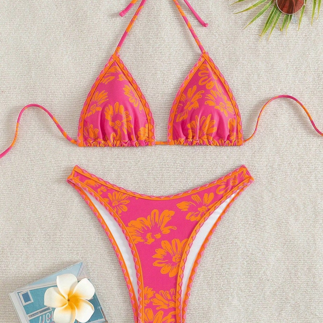 Damen Triangel-Bikini mit verspieltem Blumenmuster Drune