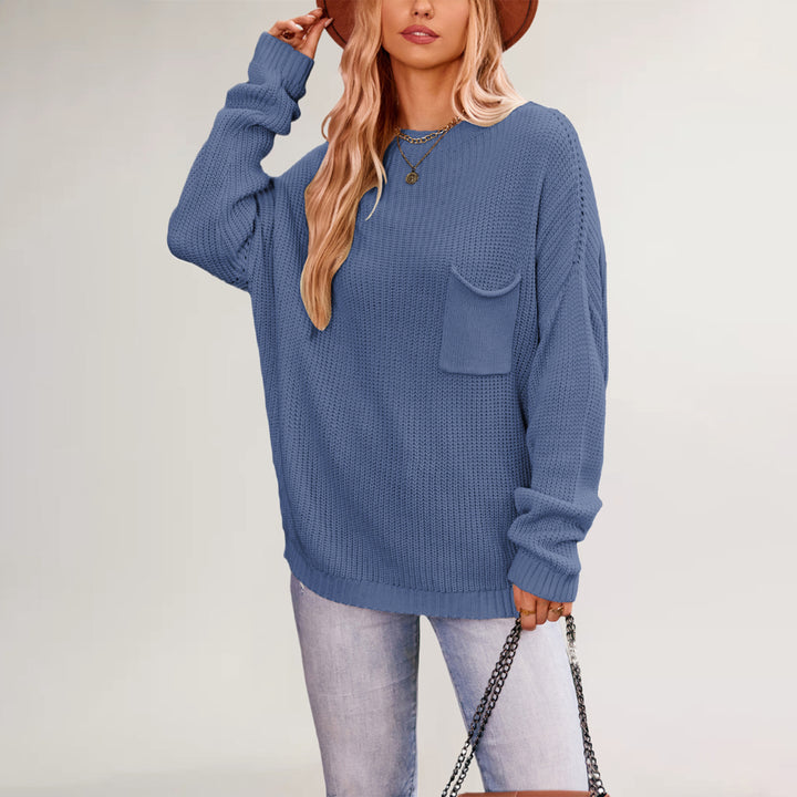 Damen lässiger Strickpullover mit Brusttasche Drune