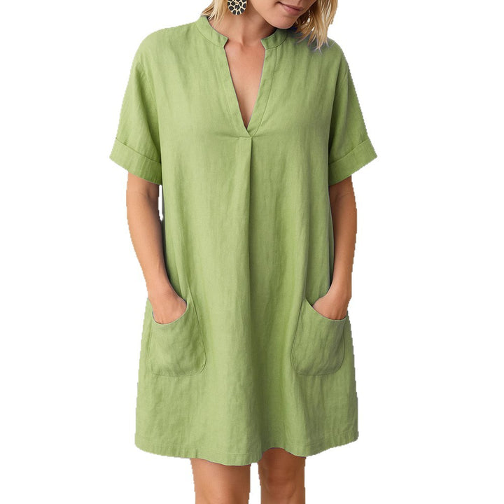 Damen Freizeitkleid mit praktischen Taschen und V-Ausschnitt Drune