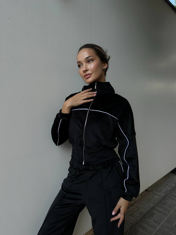 Damen cropped Sportanzug mit hohem Kragen und Reißverschluss Drune