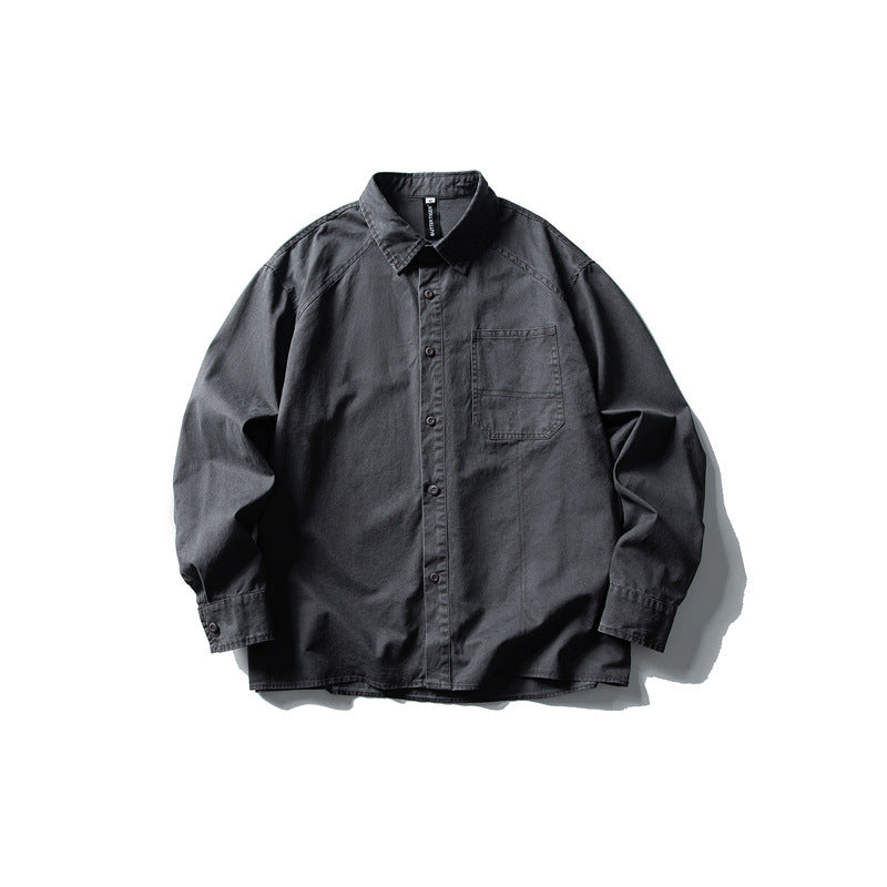 Herren Oversize-Hemdjacke aus robustem Baumwoll-Twill mit aufgesetzter Brusttasche und geradem Saum Drune