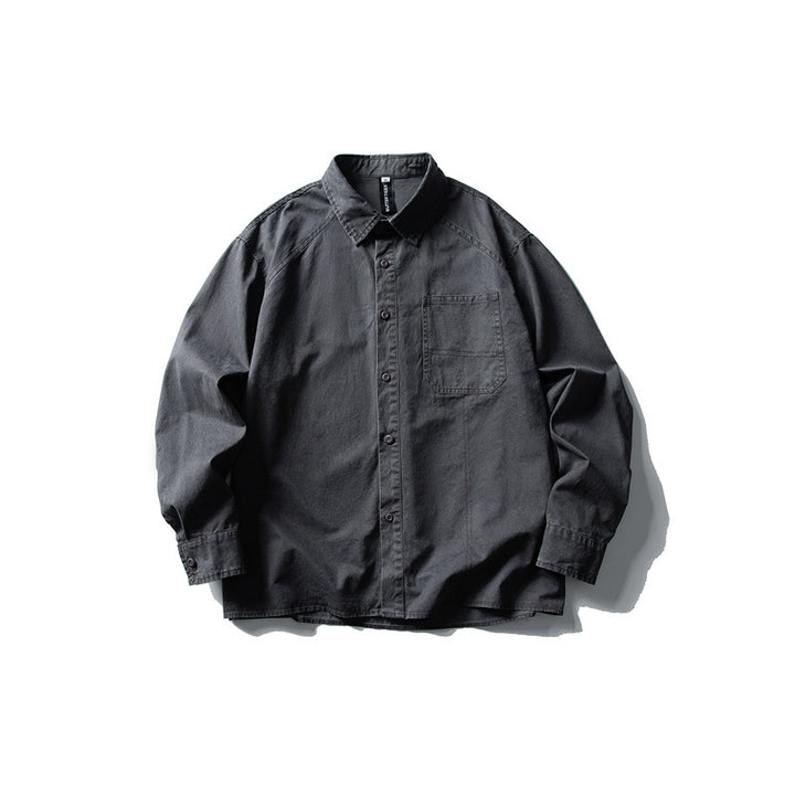 Herren Oversize-Hemdjacke aus robustem Baumwoll-Twill mit aufgesetzter Brusttasche und geradem Saum Drune