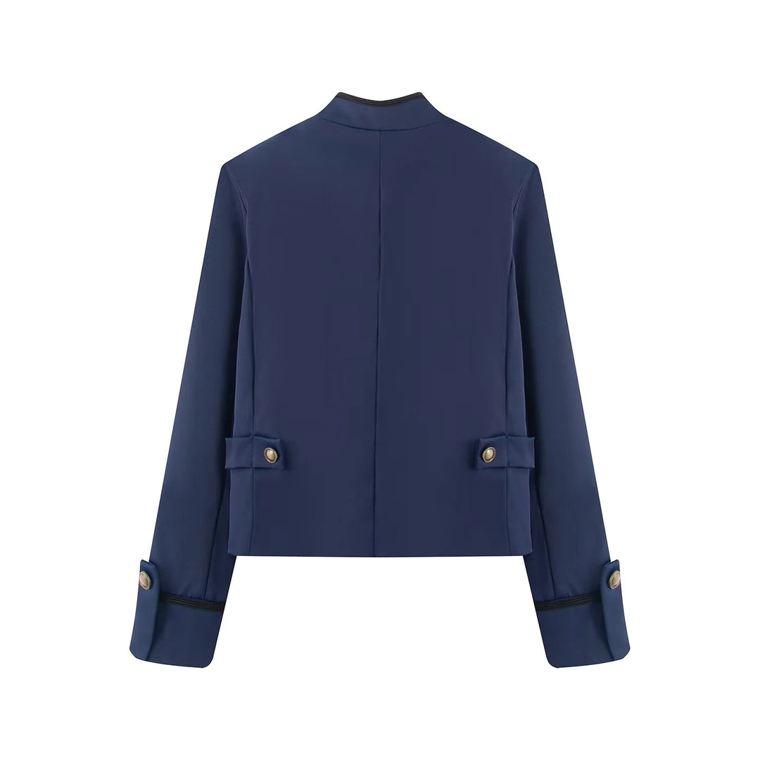 Damen nan kurze Jacke im Uniformstil mit ornamentaler Kordverzierung, Stehkragen und verdecktem Reißverschluss Drune