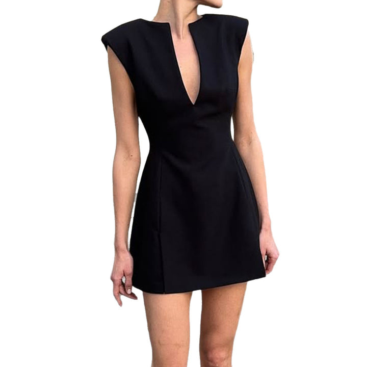 Damen Elegantes Kurzarm-Kleid mit Taillierung und V-Ausschnitt Drune