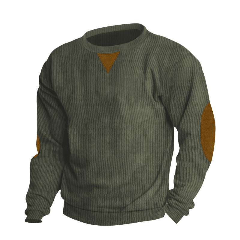 Herren nan gerippter Strickpullover mit Rundhalsausschnitt Ellbogen-Patches und Zierdreieck Drune