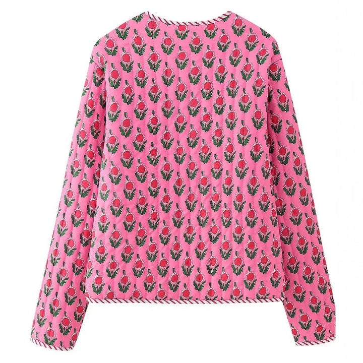 Damen Wattierte Jacke mit Blumenprint und gestreiften Paspeln Drune