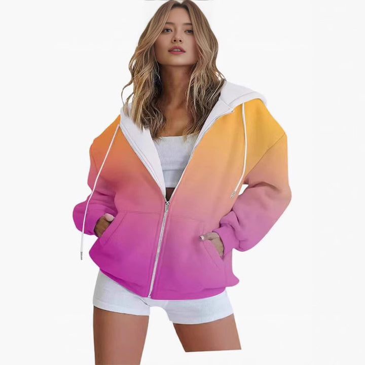 Damen oversized Kapuzenjacke mit Farbverlauf und praktischen Taschen Drune