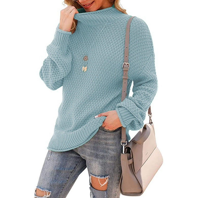 Damen Grobstrickpullover mit hohem Kragen und modischer Struktur Drune