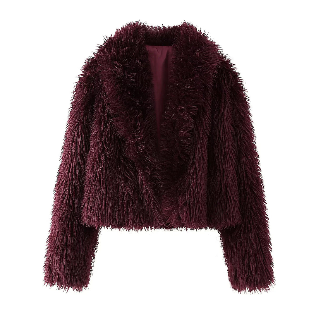 Damen nan kurz geschnittener Kunstfell-Blouson mit vollem Flor und Schalkragen Drune