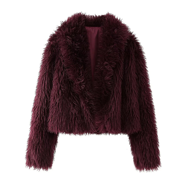 Damen nan kurz geschnittener Kunstfell-Blouson mit vollem Flor und Schalkragen Drune