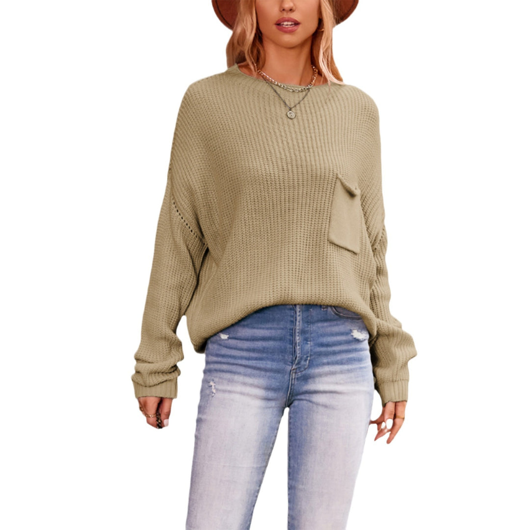Damen lässiger Strickpullover mit Brusttasche Drune