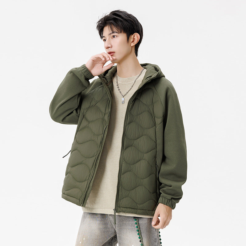 Herren Gefütterte Hybrid-Steppjacke mit Kapuze und Fleeceärmeln Drune