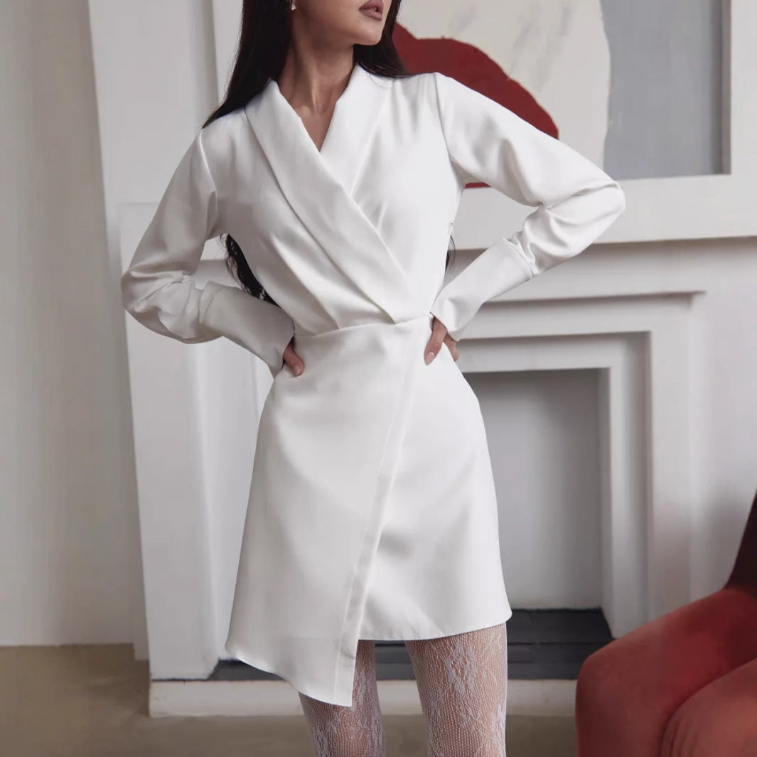Damen Wickelkleid mit elegantem V-Ausschnitt und langen Ärmeln Drune