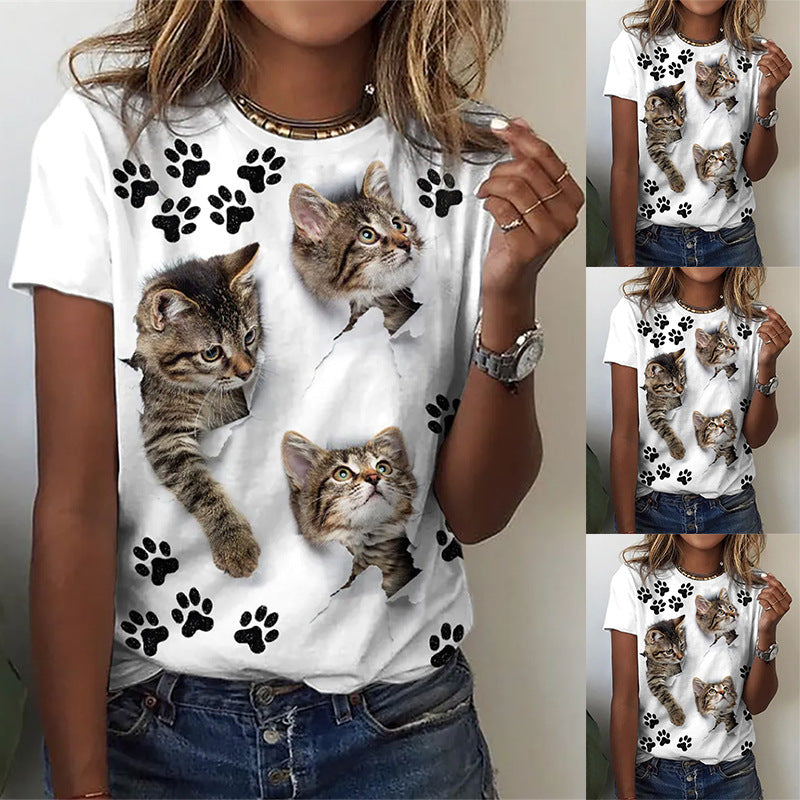 Frauen Grafik T-Shirt mit adorablen Katzenillustrationen Drune