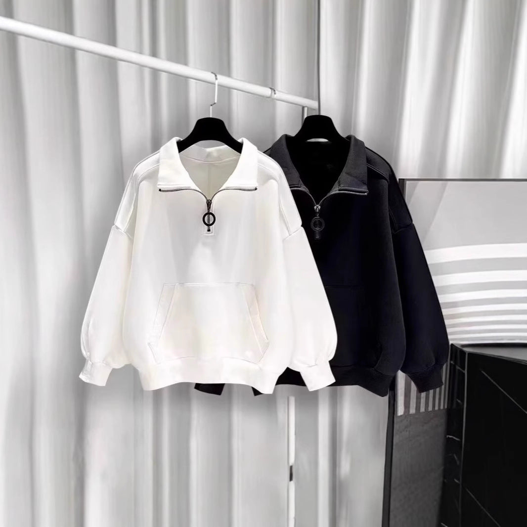 Damen Sportlicher Hochkragen Pullover mit Reißverschluss Drune