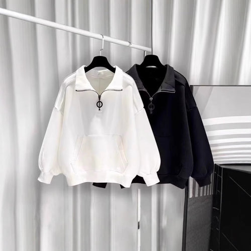 Damen Sportlicher Hochkragen Pullover mit Reißverschluss Drune