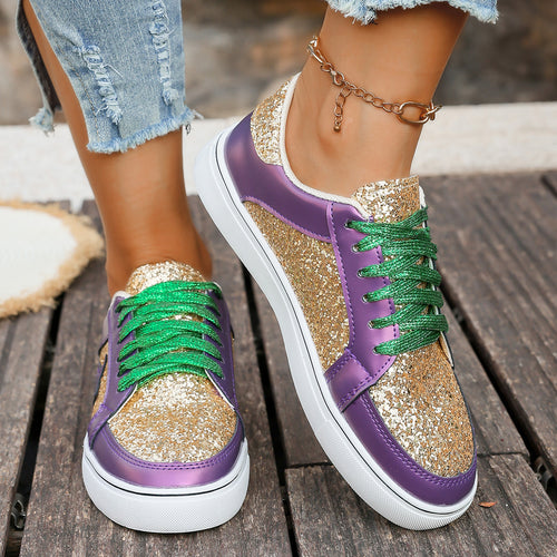Damen modische Plateausneaker mit Glitzerpanelen, Sternapplikation und gepolsterter Komfortsohle Drune