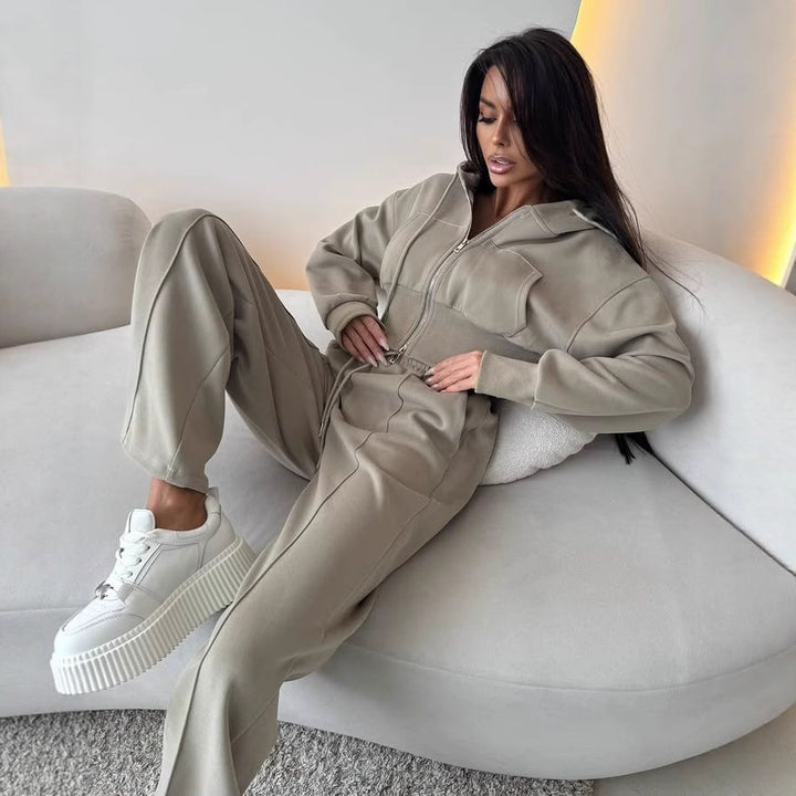 Damen Sportliches Crop-Set mit Reißverschluss und weitem Schnitt Drune