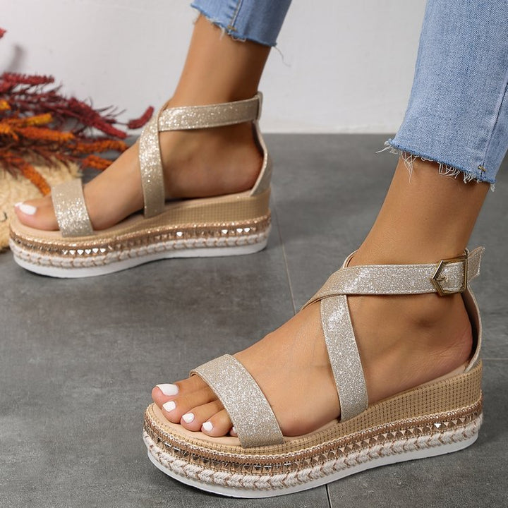 Damen Glitzernde Plateau-Sandalen Drune