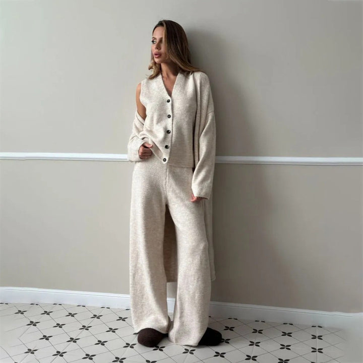 Damen Loungewear-Set mit beeindruckendem Cardigan und weitem Hosenstil Drune