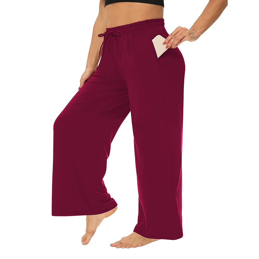 Damen Weite High-Waist Yogahose mit Leopardenmuster und Kordelzug Drune