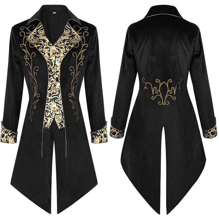 Herren nan extravagante Abendgehrock im Barockstil mit goldbestickter Brokatblende Drune