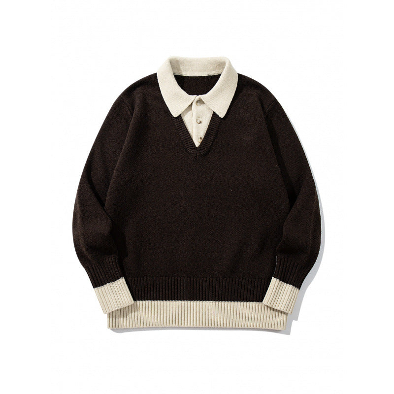 Herren Oversized Feinstrick-Polo mit kontrastbesetztem Hemdkragen und Rippenbündchen Drune