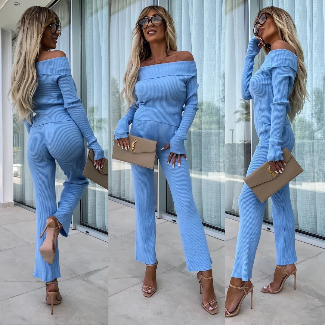 Damen elegante Knit-Jumpsuit mit schulterfreiem Design und weitem Bein Drune