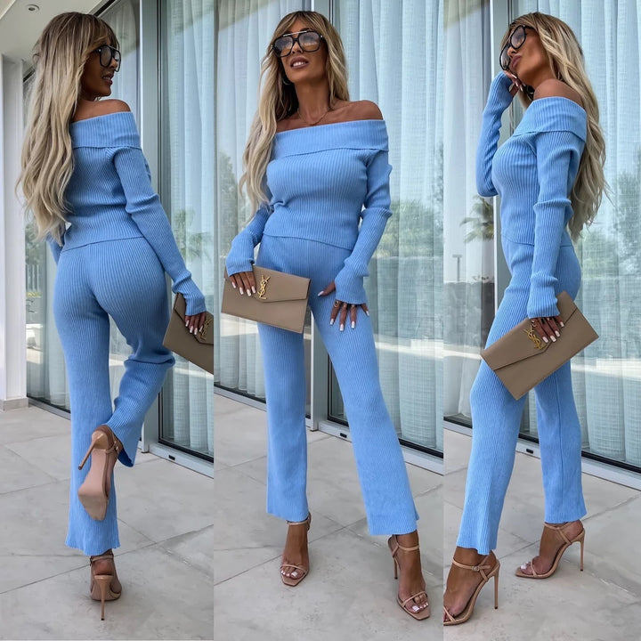 Damen elegante Knit-Jumpsuit mit schulterfreiem Design und weitem Bein Drune