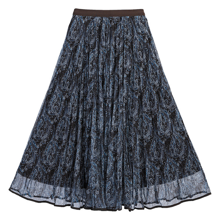 Damen nan voluminöser Chiffon-Tellerrock im Paisley-Motiv mit elastischem Taillenbund Drune