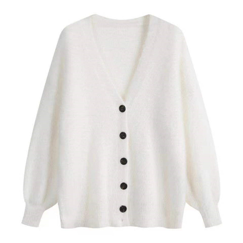 Damen Flauschige Strickjacke mit großen Knöpfen und weit geschnittenem Design Drune