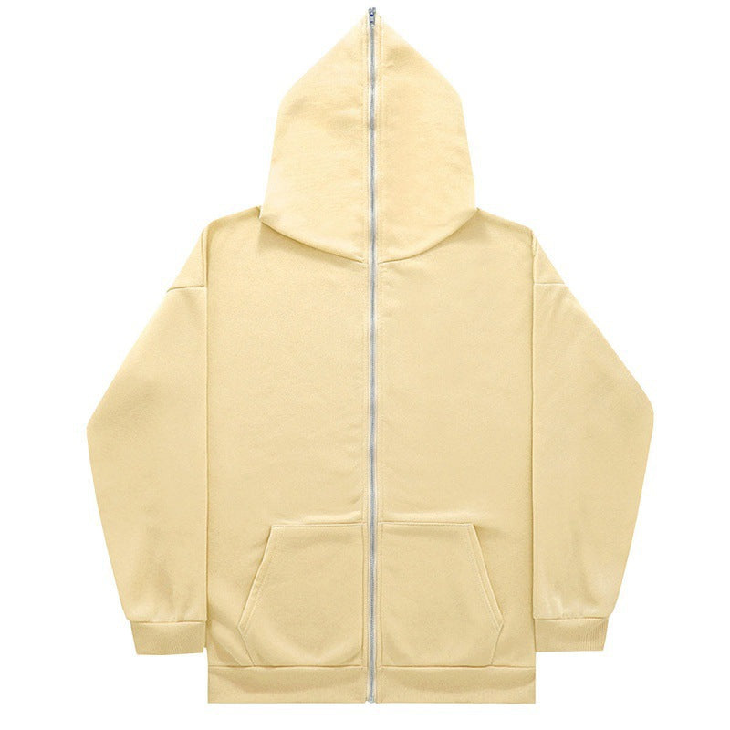 Unisex nan minimalistisch strukturierter Kapuzenzipper mit spitzer Kapuze, Kängurutasche und verstärkten Bündchen Drune