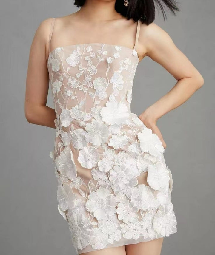 Damen Spitzenelegantes Cocktailkleid mit floralen 3D-Applikationen Drune