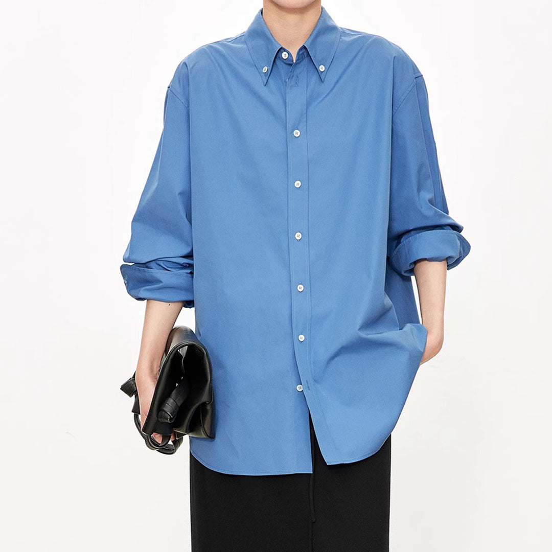 Damen elegante oversized Bluse mit klassischen Knopfdetails Drune