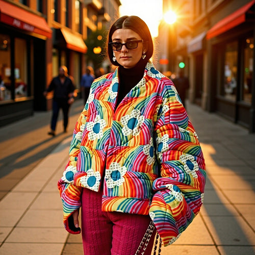 Damen Kuschelige Steppjacke mit buntem Design und voluminösen Ärmeln Drune